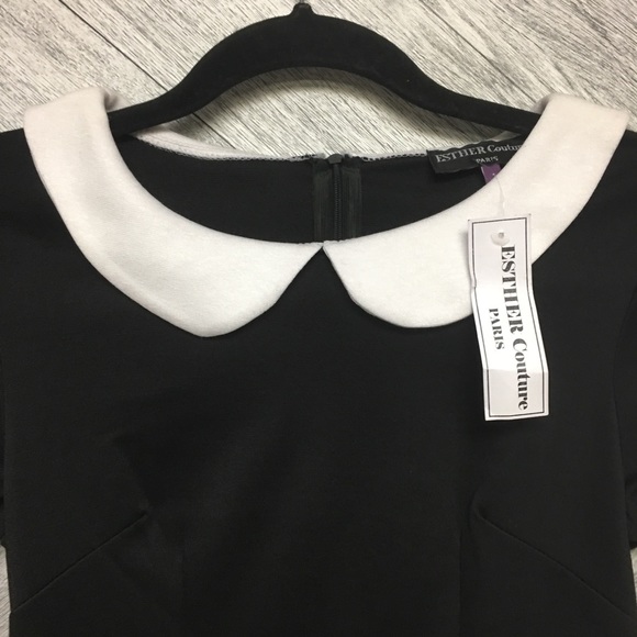 NEW! Black Midi Dress With White Collar Contrast - Picture 6 of 7